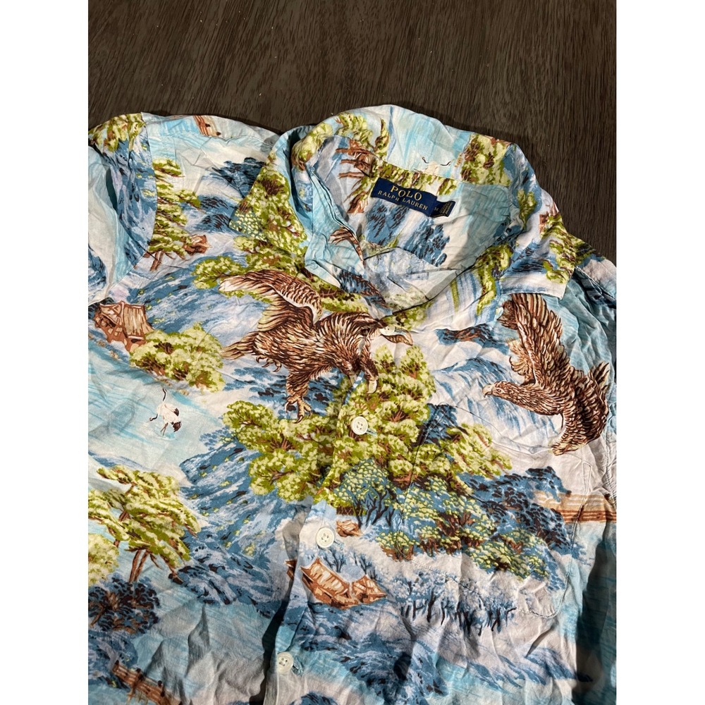 Polo Ralph Lauren Mens M Blue Eagle Scenic AOP Viscose Short Sleeve Camp Shirt